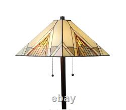 Amora Lighting Tiffany 62 in. Ivory & Tan Standing Floor Lamp with Stained Glass