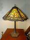 Antique 1900s Art Nouveau Green Slag Stained Glass Table Lamp Rewired Free Ship