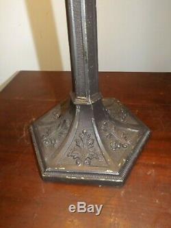 Antique 1900s Art Nouveau Green Slag Stained Glass Table Lamp Rewired FREE SHIP