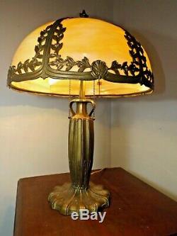 Antique 1900s Pittsburgh Co. Iridesc. Stained Slag Glass Art Nouveau Table Lamp