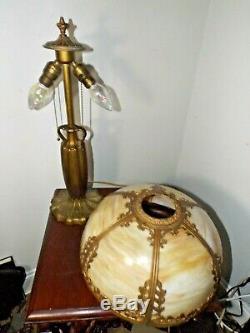 Antique 1900s Pittsburgh Co. Iridesc. Stained Slag Glass Art Nouveau Table Lamp