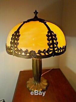 Antique 1900s Pittsburgh Co. Iridesc. Stained Slag Glass Art Nouveau Table Lamp