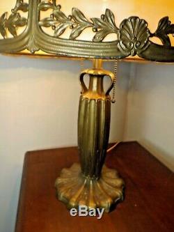 Antique 1900s Pittsburgh Co. Iridesc. Stained Slag Glass Art Nouveau Table Lamp