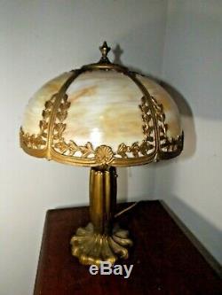 Antique 1900s Pittsburgh Co. Iridesc. Stained Slag Glass Art Nouveau Table Lamp