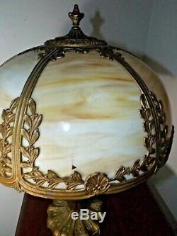 Antique 1900s Pittsburgh Co. Iridesc. Stained Slag Glass Art Nouveau Table Lamp