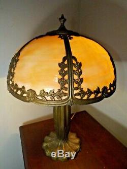 Antique 1900s Pittsburgh Co. Iridesc. Stained Slag Glass Art Nouveau Table Lamp