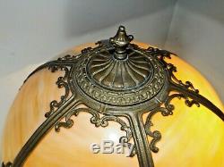 Antique 1900s Pittsburgh Co. Iridesc. Stained Slag Glass Art Nouveau Table Lamp