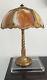 Antique 1920 Stained Glass Lamp W Gilt Metal Base Sgnd H. A Best Lamp Chicago Il