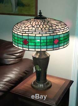 Antique 1920s Gorgeous H. E. Rainaud Slag Stained Leaded Art Glass Lamp Exc Cond