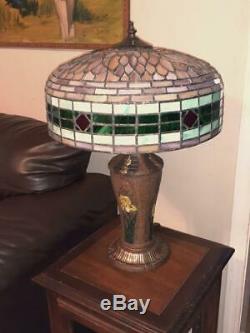 Antique 1920s Gorgeous H. E. Rainaud Slag Stained Leaded Art Glass Lamp Exc Cond