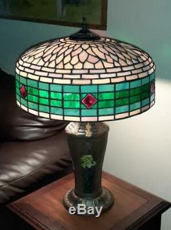 Antique 1920s Gorgeous H. E. Rainaud Slag Stained Leaded Art Glass Lamp Exc Cond