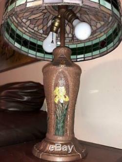 Antique 1920s Gorgeous H. E. Rainaud Slag Stained Leaded Art Glass Lamp Exc Cond