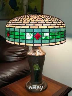 Antique 1920s Gorgeous H. E. Rainaud Slag Stained Leaded Art Glass Lamp Exc Cond