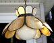 Antique 1930s Electric Ornate Trim Stained Slag Cream Glass Hanging Lamp Withshade