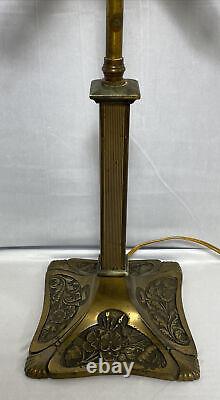 Antique Art Nouveau Bronze Brass Lamp Base for Stained Slag Glass Shade 21