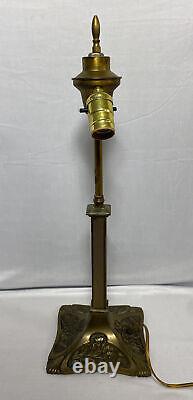Antique Art Nouveau Bronze Brass Lamp Base for Stained Slag Glass Shade 21