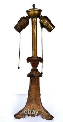 Antique Art Nouveau Cast Iron Stained Glass Electric Lamp e
