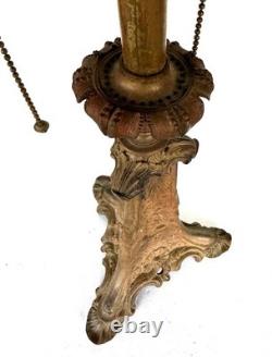 Antique Art Nouveau Cast Iron Stained Glass Electric Lamp e