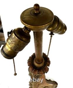 Antique Art Nouveau Cast Iron Stained Glass Electric Lamp e