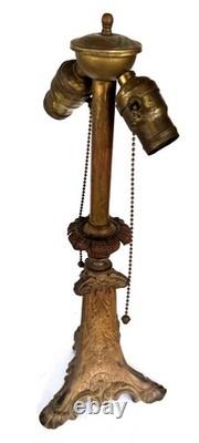 Antique Art Nouveau Cast Iron Stained Glass Electric Lamp e
