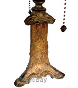 Antique Art Nouveau Cast Iron Stained Glass Electric Lamp e
