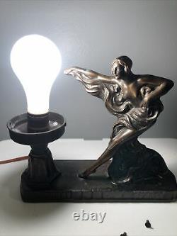 Antique Art Nouveau Dancer Lamp Semi Nude Frankart Art Deco Bronze 183