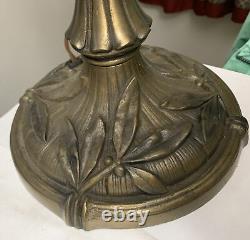 Antique Art Nouveau Table Lamp Base For Leaded Stained Slag Glass Shade
