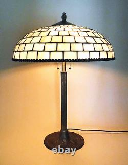 Antique Arts & Crafts Bigelow & Kennard Table Lamp Stain Glass Leaded Shade 1910