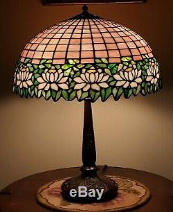 Antique Arts & Crafts Handel Leaded Slag Stained Glass Water Lily Table Lamp