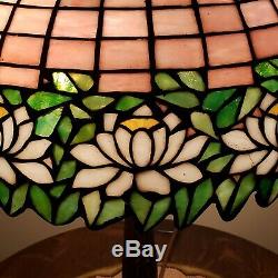 Antique Arts & Crafts Handel Leaded Slag Stained Glass Water Lily Table Lamp