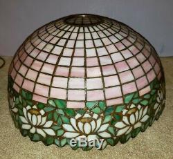 Antique Arts & Crafts Handel Leaded Slag Stained Glass Water Lily Table Lamp