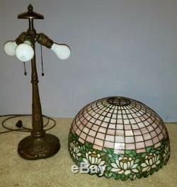 Antique Arts & Crafts Handel Leaded Slag Stained Glass Water Lily Table Lamp