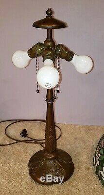 Antique Arts & Crafts Handel Leaded Slag Stained Glass Water Lily Table Lamp