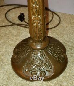 Antique Arts & Crafts Handel Leaded Slag Stained Glass Water Lily Table Lamp