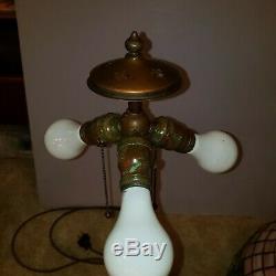 Antique Arts & Crafts Handel Leaded Slag Stained Glass Water Lily Table Lamp