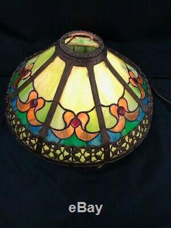 Antique Arts & Crafts Mission Leaded Stained Glass Slag Lamp Shade 19