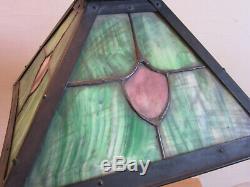 Antique Arts & Crafts Slag Stained glass table lamp Signed R& for repair