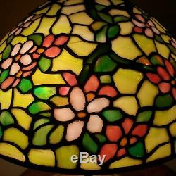 Antique Arts & Crafts Unique Apple Blossom Leaded Slag Stained Glass Table Lamp