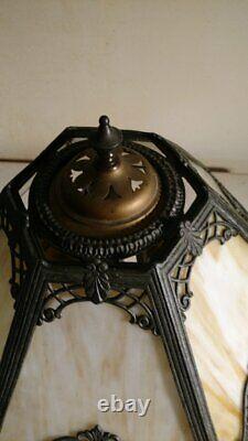 Antique Bradley and Hubbard lamp withslag or stained glass lamp Handel era