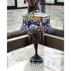 Antique Bronze Finish Stained Glass Wisteria Tiffany Style Table Lamp