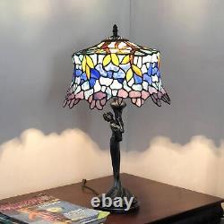 Antique Bronze Finish Stained Glass Wisteria Tiffany Style Table Lamp