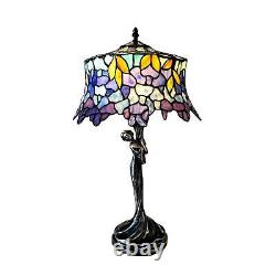 Antique Bronze Finish Stained Glass Wisteria Tiffany Style Table Lamp