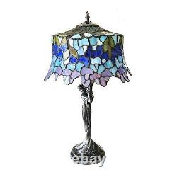 Antique Bronze Finish Stained Glass Wisteria Tiffany Style Table Lamp