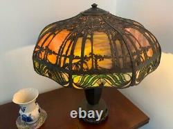 Antique Handel Overlay Stained Glass Lamp