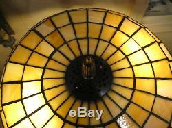 Antique Lamb Brothers Stained Glass Shade On Restored Lamp Base