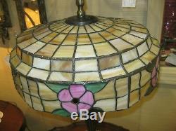 Antique Lamb Brothers Stained Glass Shade On Restored Lamp Base