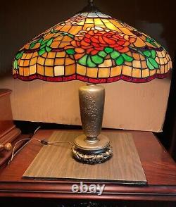 Antique Leaded Glass Chrysanthemum Lamp