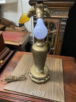 Antique Leaded Glass Chrysanthemum Lamp