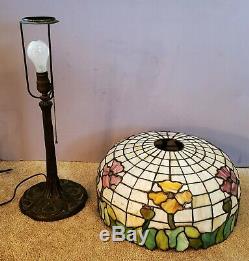 Antique Leaded Slag Stained Glass Floral Table Lamp Handel Duffner Hubbard Era