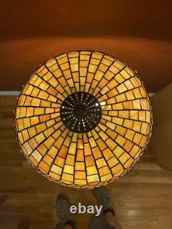 Antique Leaded Stained Glass Shade & Solid Bronze Whaley Lamp Handel Tiffany Era